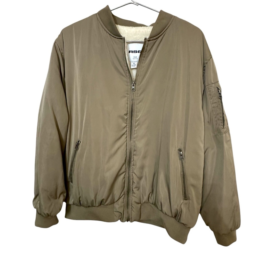 Tan RSQ Tillys High End Fur Lined Military Bomber Jacket Women’s L MINTY